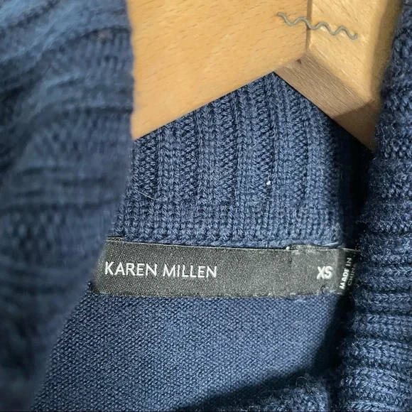 Karen MillenBlue Fringe Turtleneck Sweater Size XS